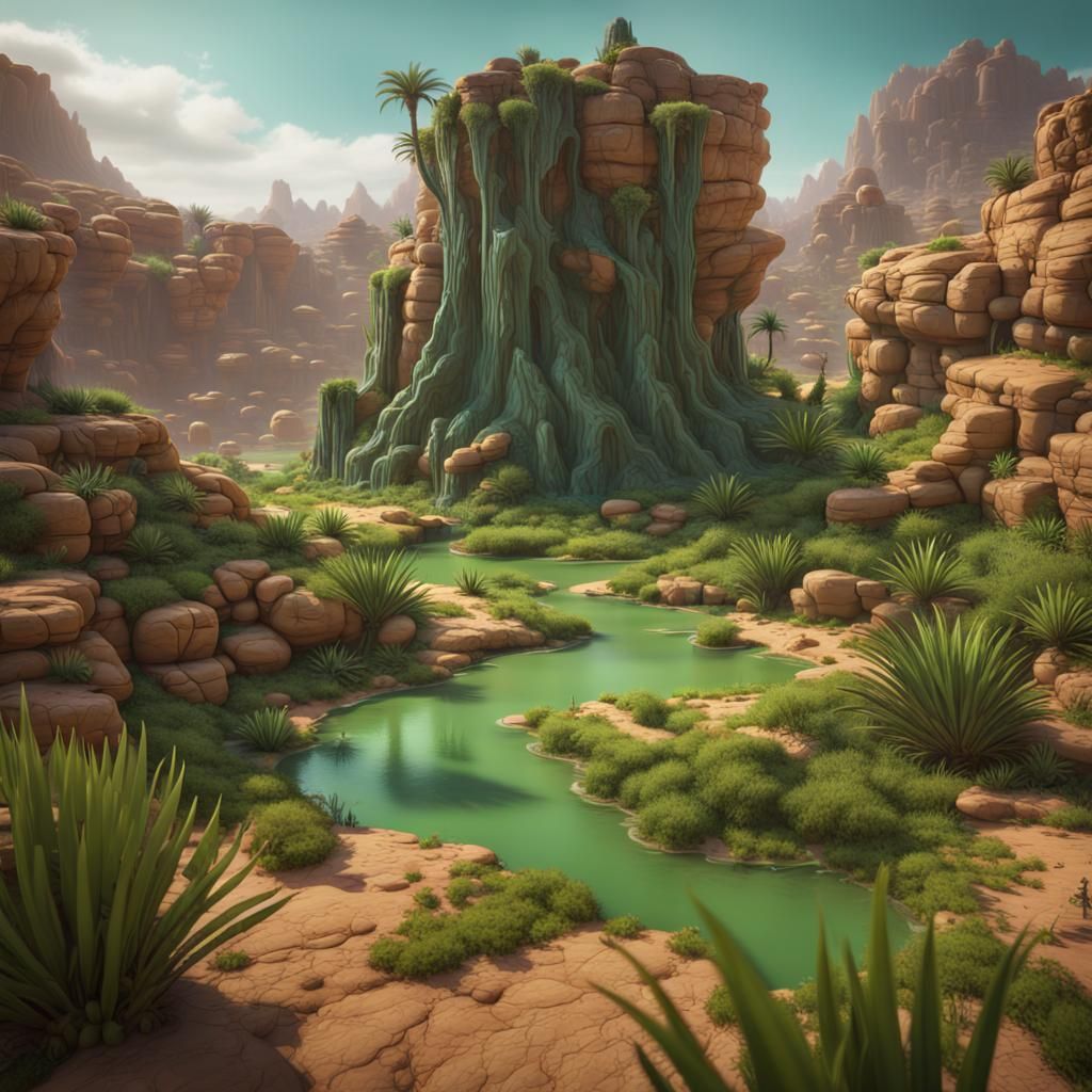 Fertile Desert Oasis: Fantasy Concept Art