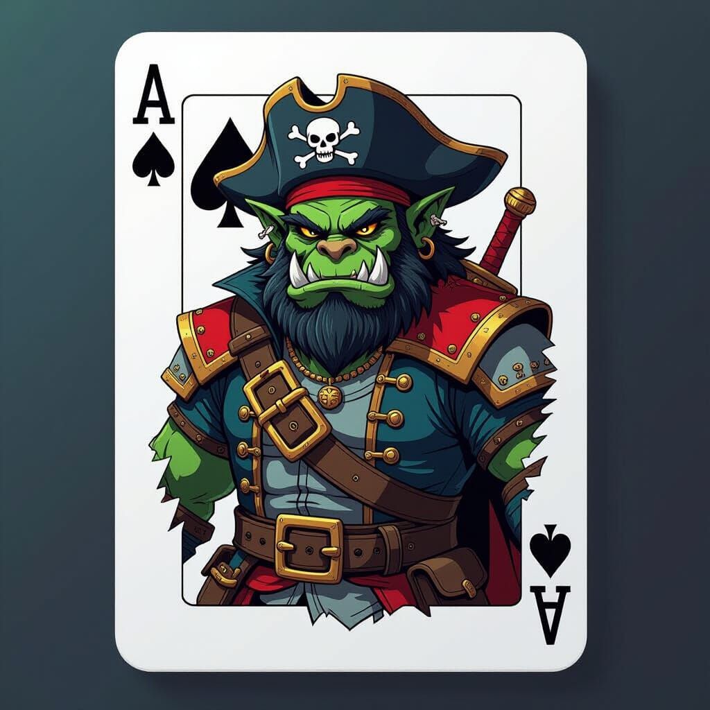 Pirate Orc Jack of Spades Card Illustration