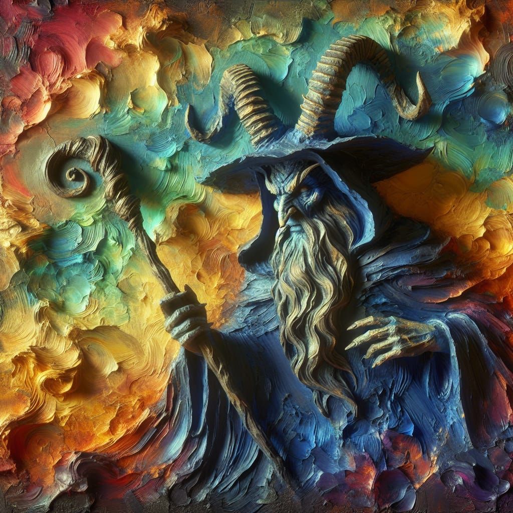 Dark Witch Embossed Relief in Vibrant, Layered Pigments