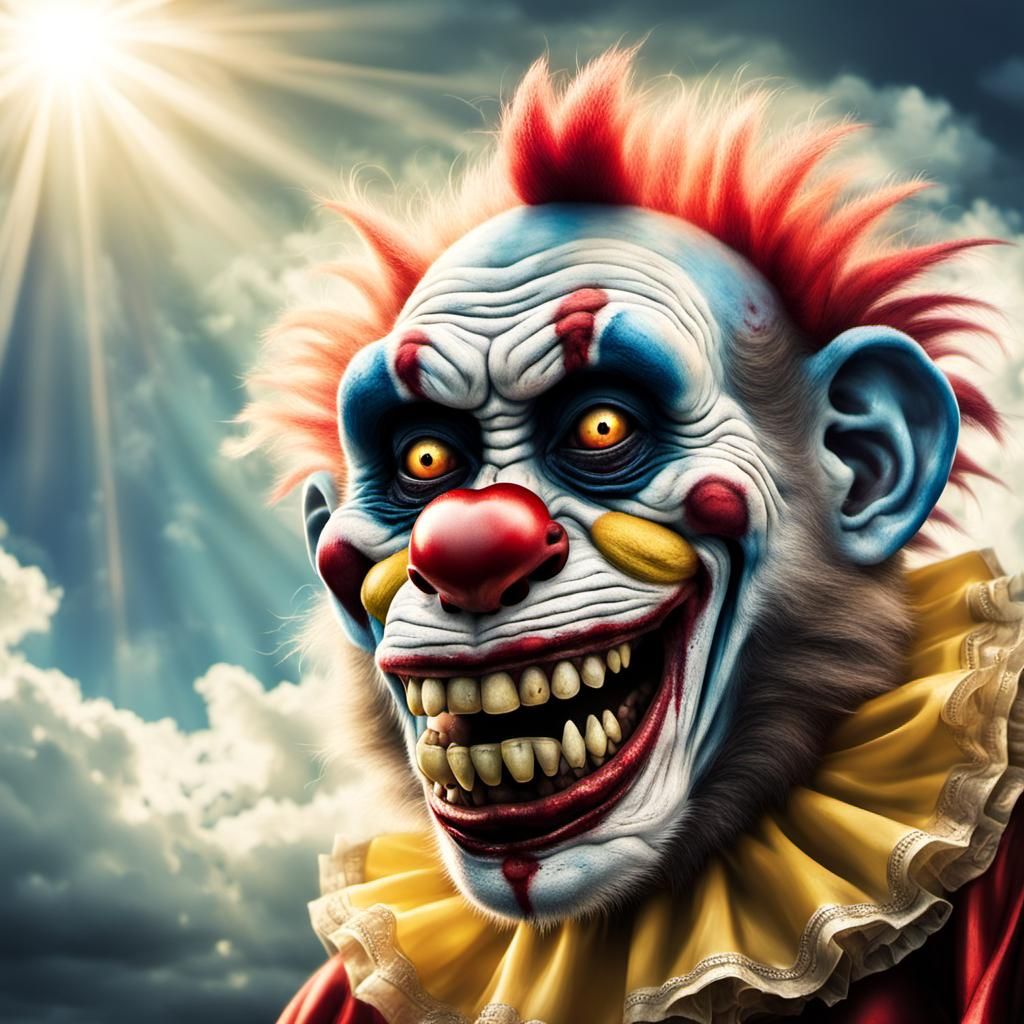 Zombie Monkey Clown Portrait in Divine Light