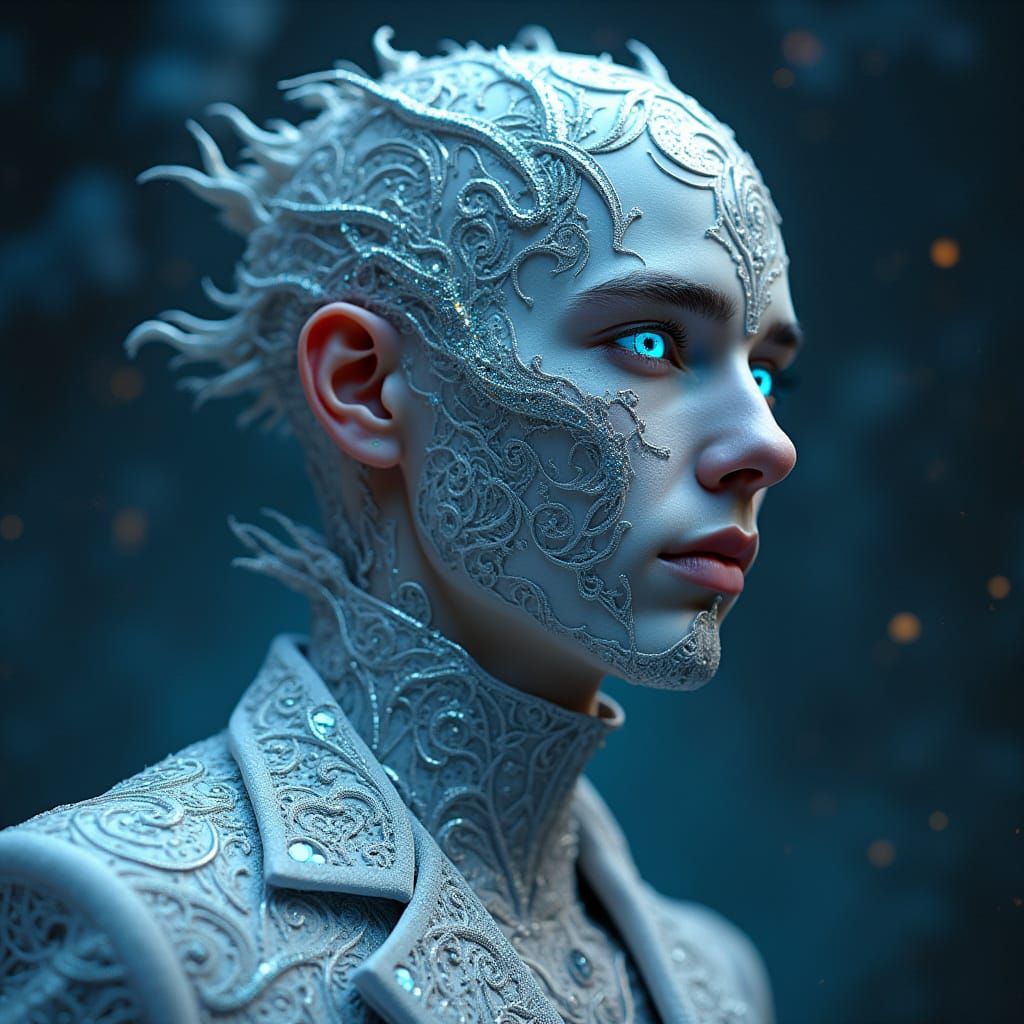 Ethereal Starseed Man with Ice Blue Eyes in Photorealistic S...