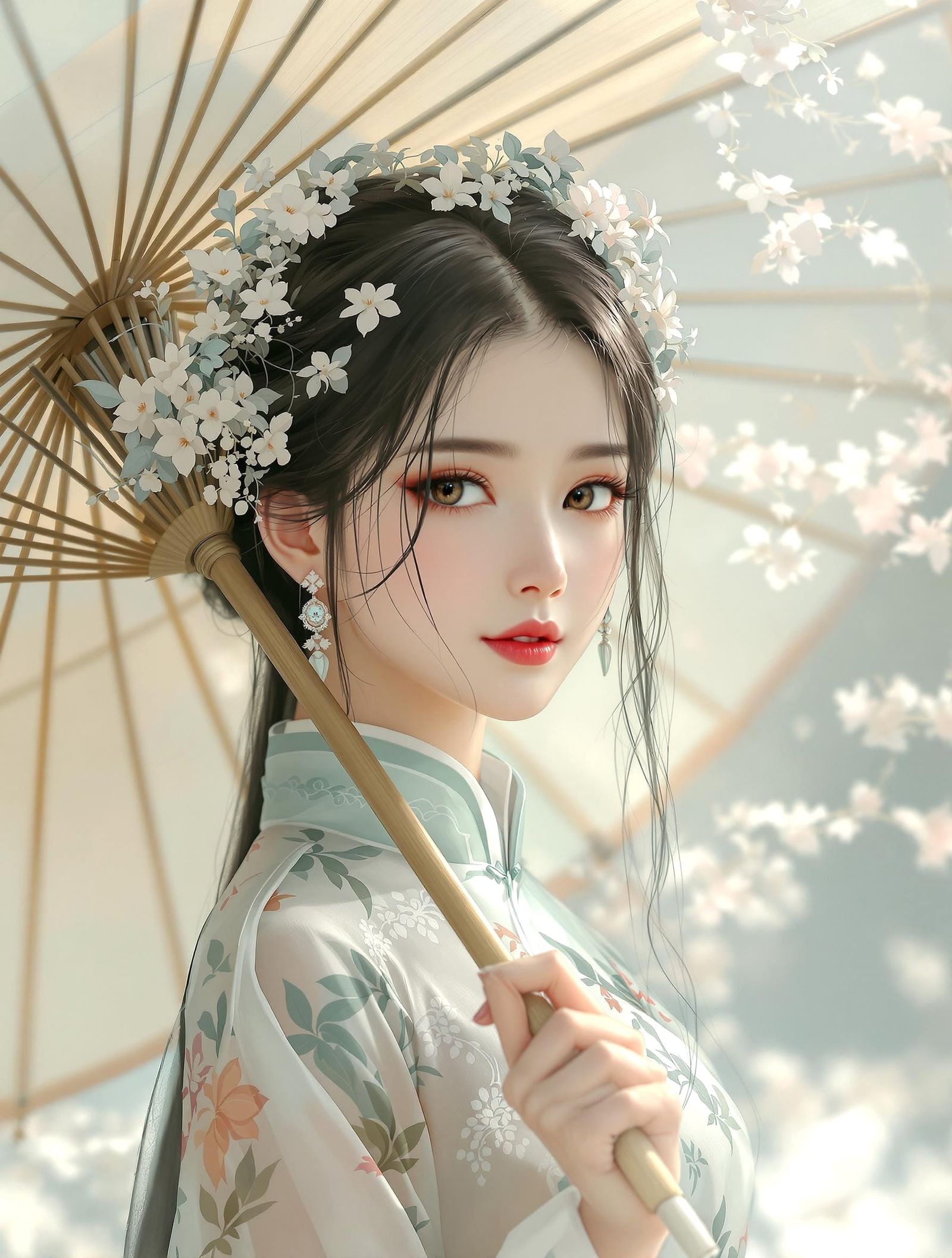 Woman in Chinese Dress, Romantic Manga Style