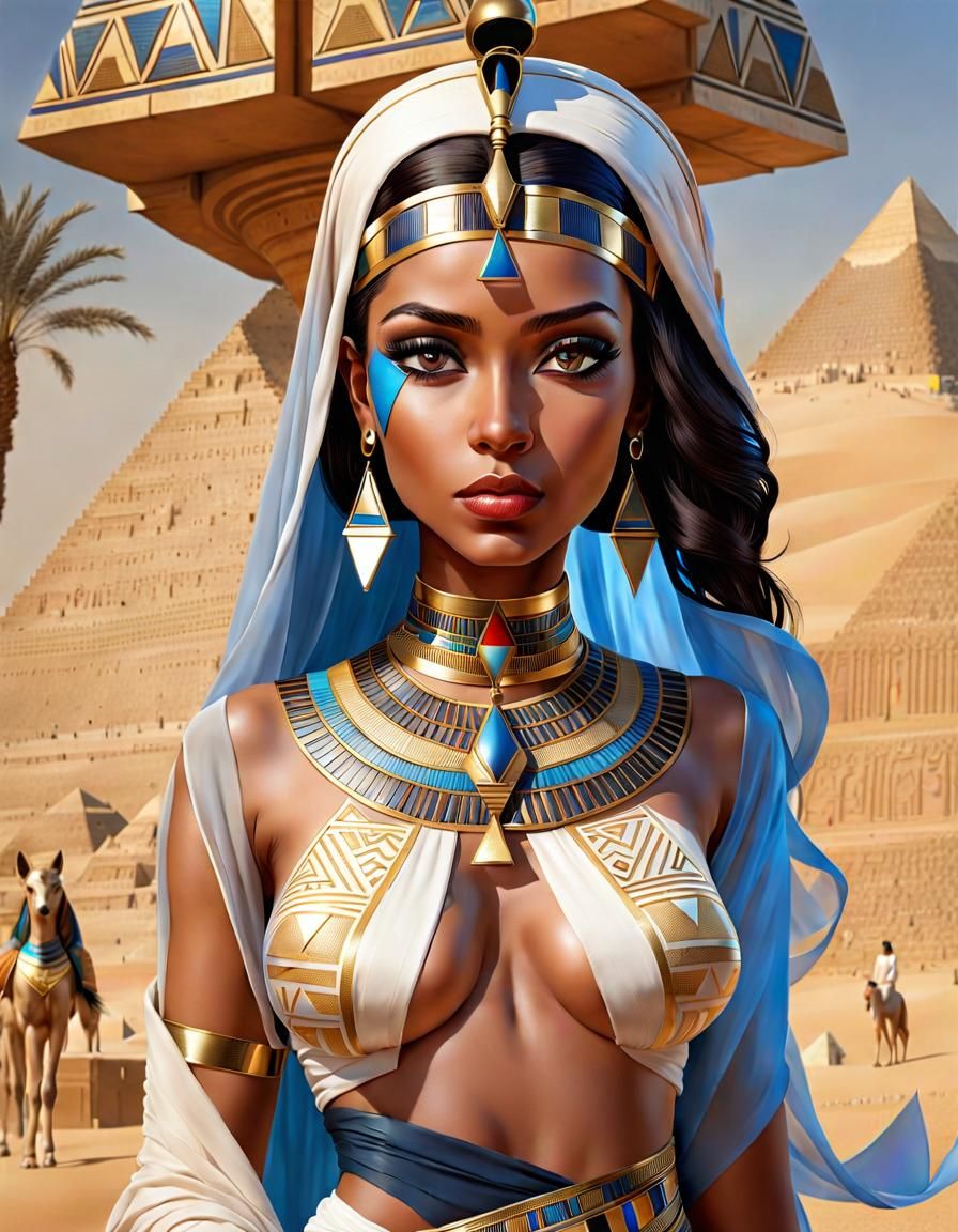 Arab Queen Posing Before Egyptian Pyramids