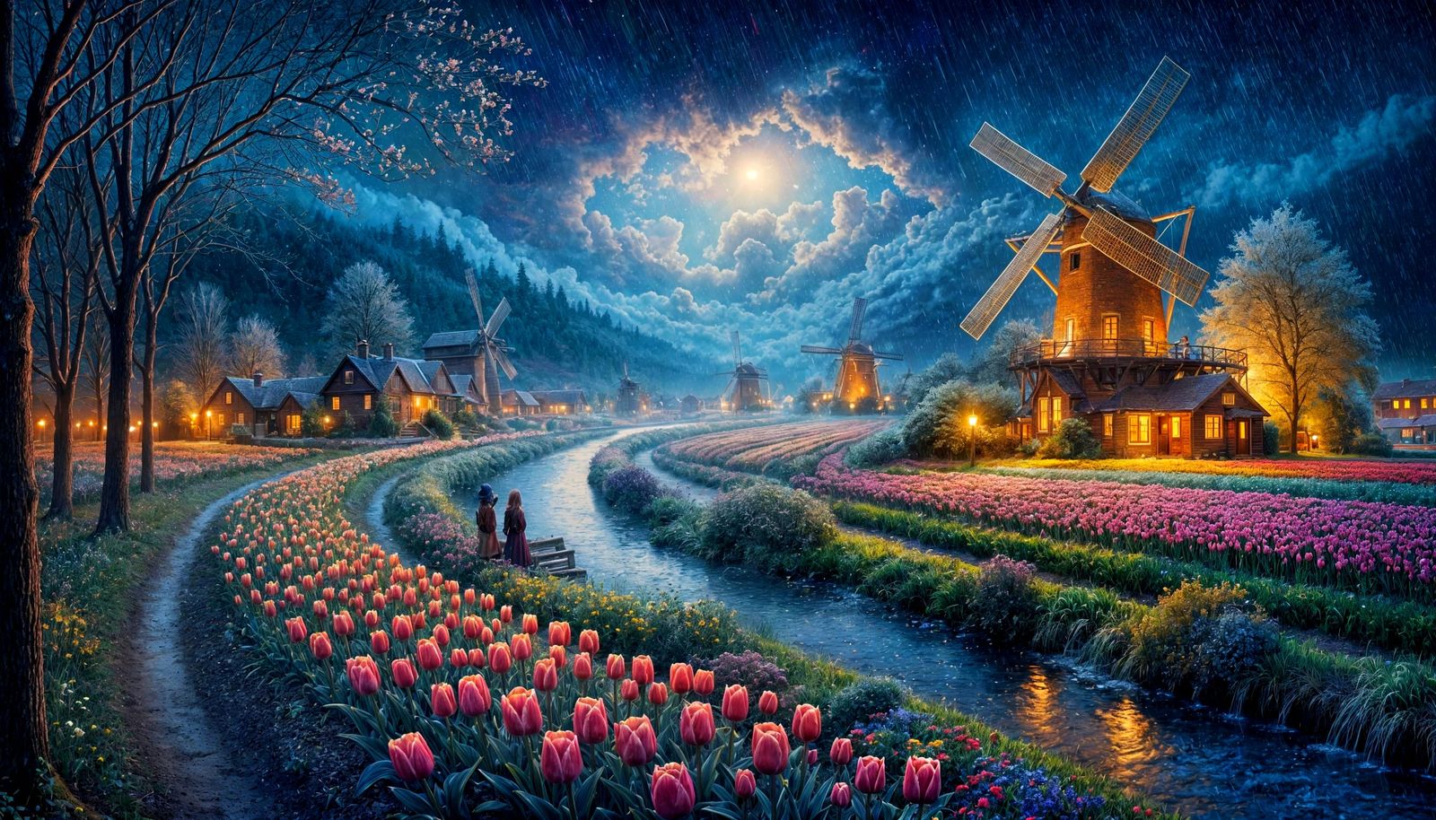 Christmas Eve Windmills in Tulip Field