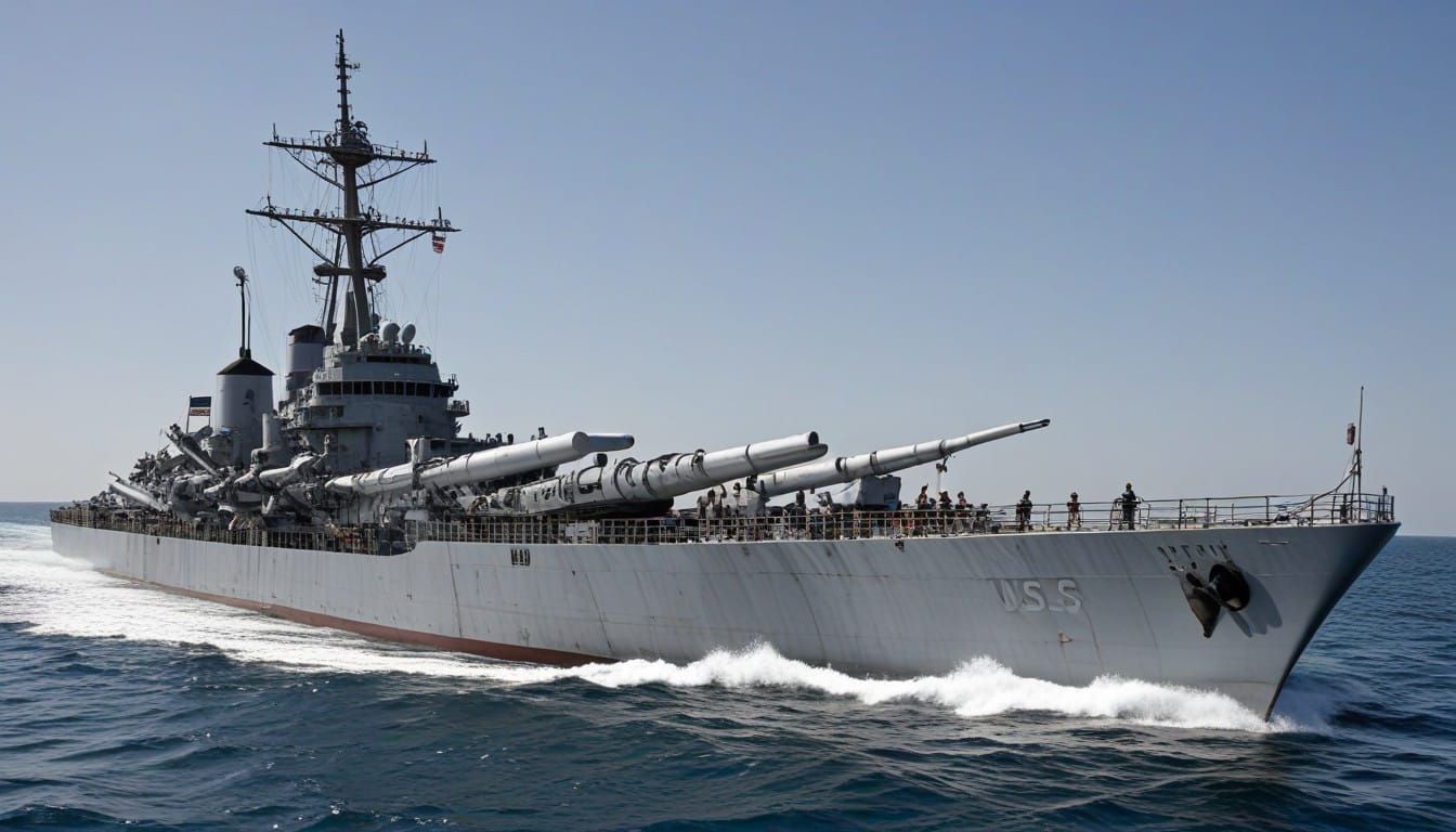 Surrealistic Navy Ship in a Futuristic Harbor Scene