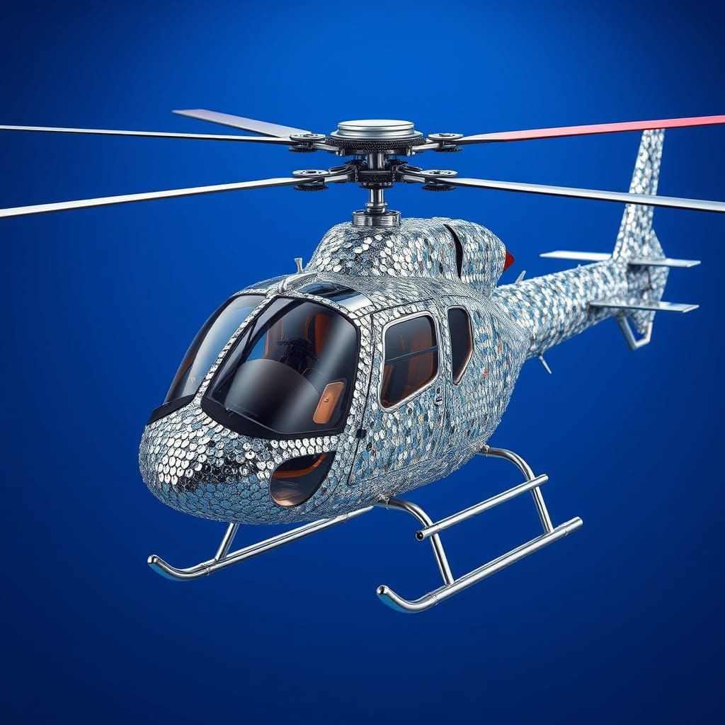 Luxury Silver Sequined Helicopter in Futuristic Style