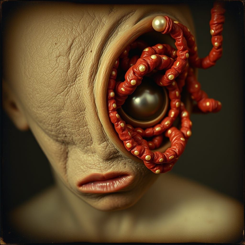 Surreal Portrait in Brown and Red, Volumetric Lighting