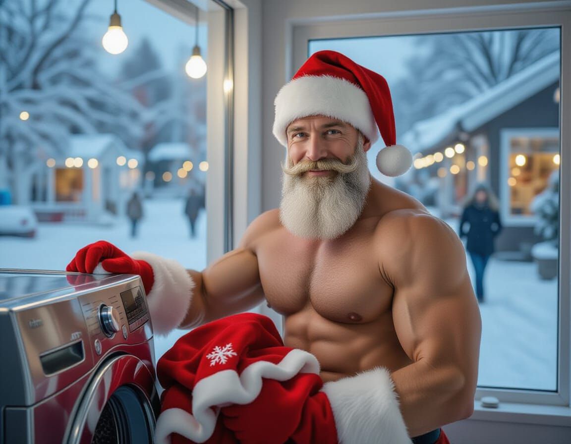 Handsome Man Fills Washing Machine in Cozy Laundromat