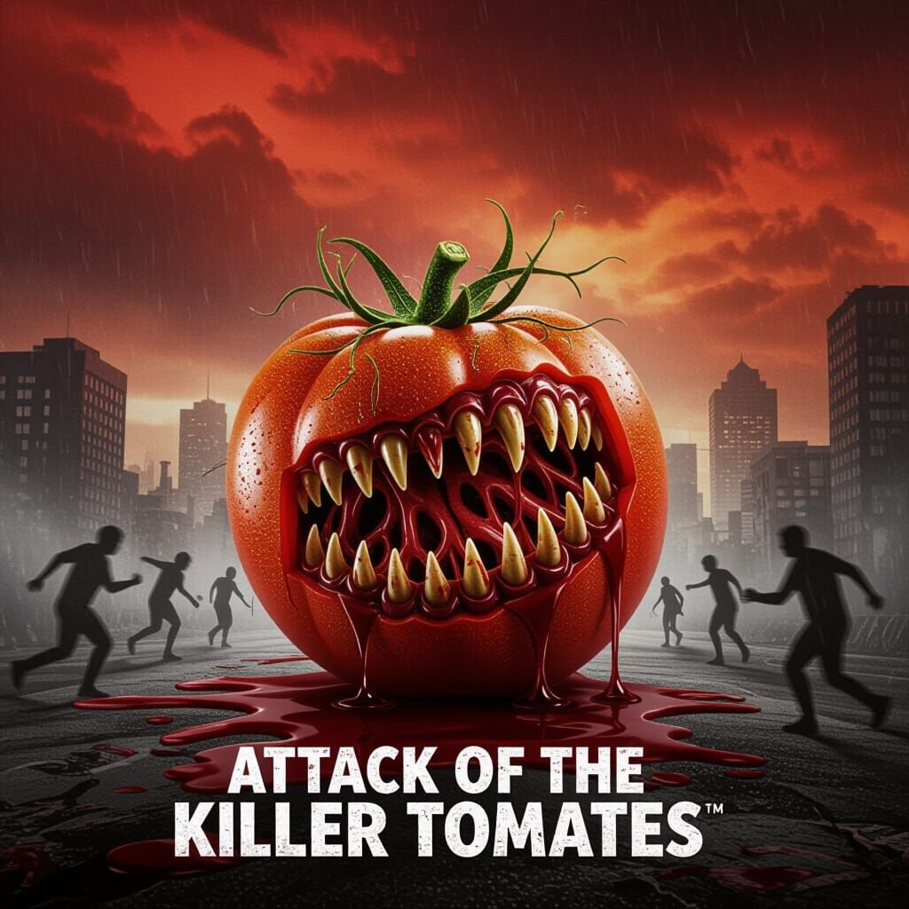 Killer Tomato Horror Movie Poster: Bio-Engineered Nightmare