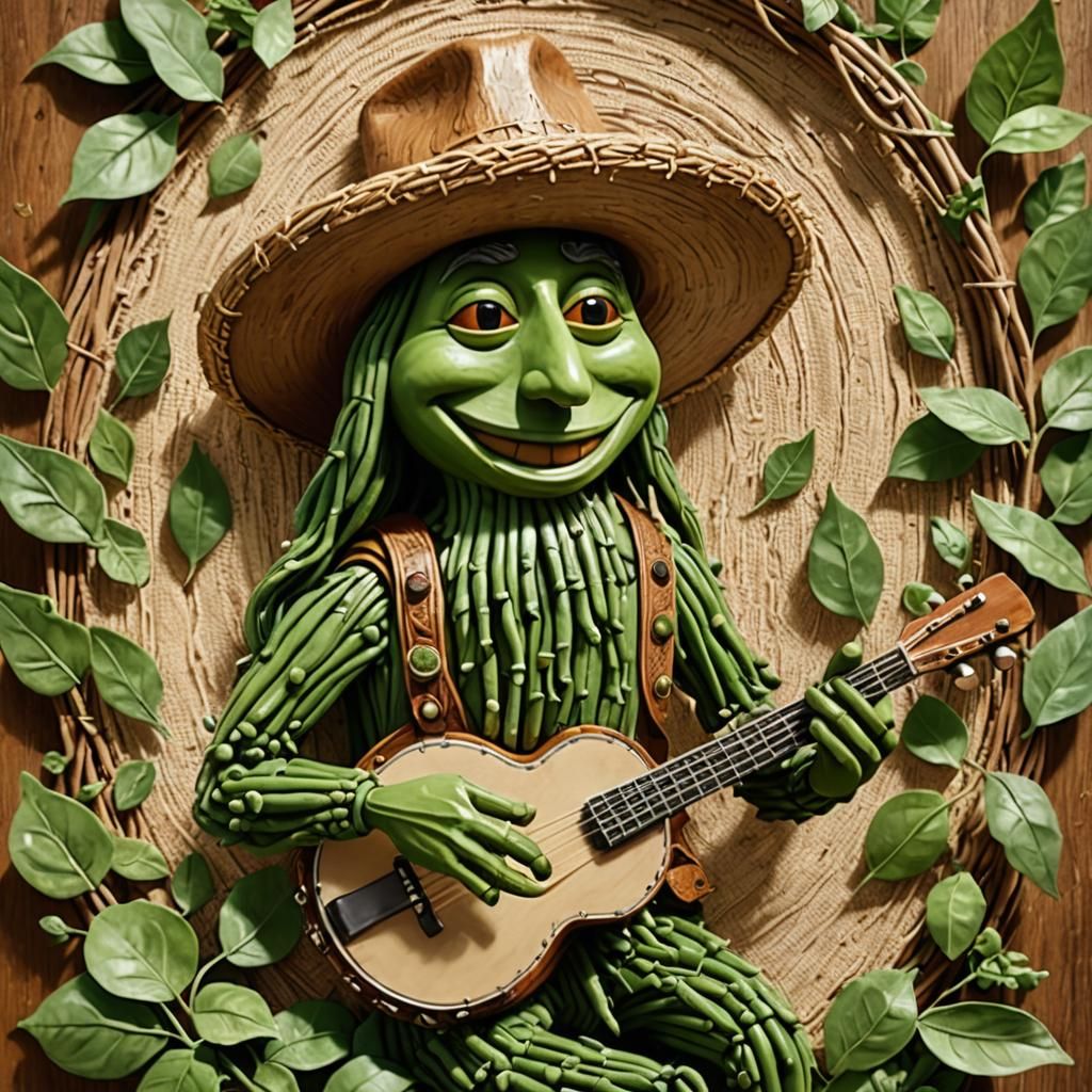 Green Bean Banjo Player in American Folk Art