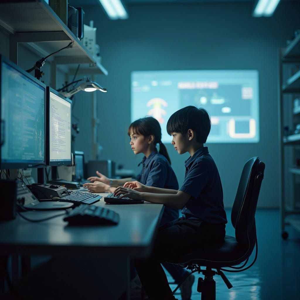 Children in a Modern Technology Lab: Cinematic