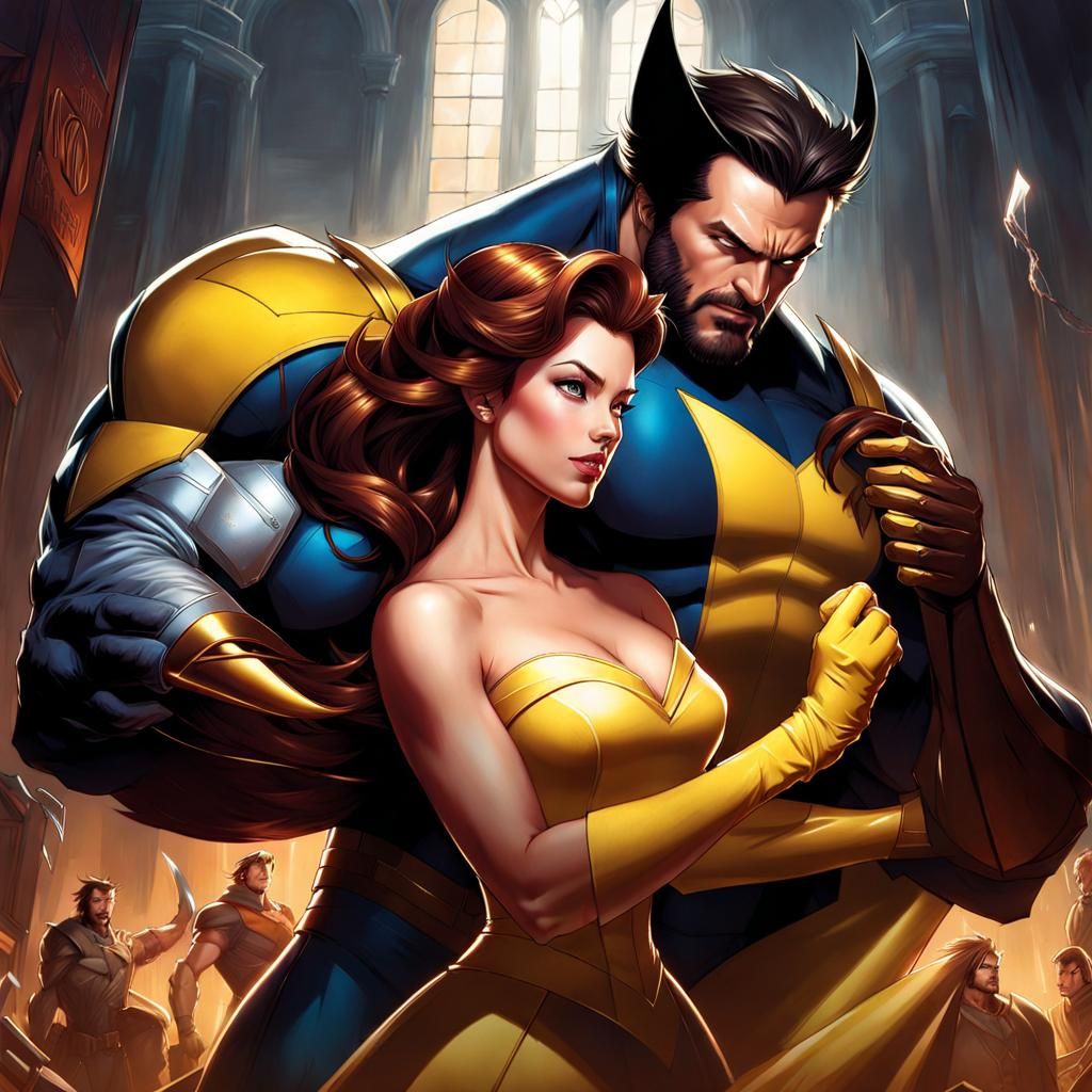 Belle and Wolverine: Dramatic Comic Book Portrait