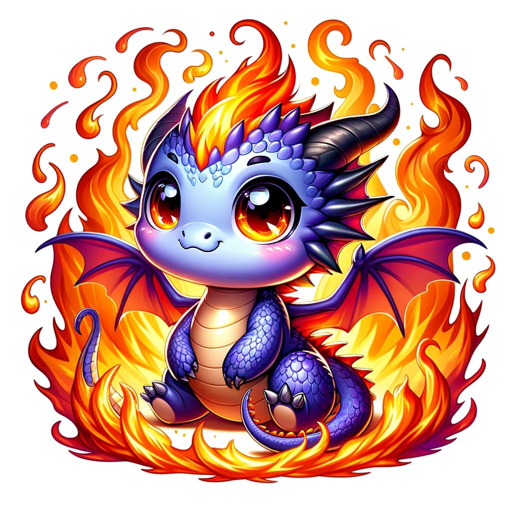 Chibi Fire Dragon in a Fiery Scene