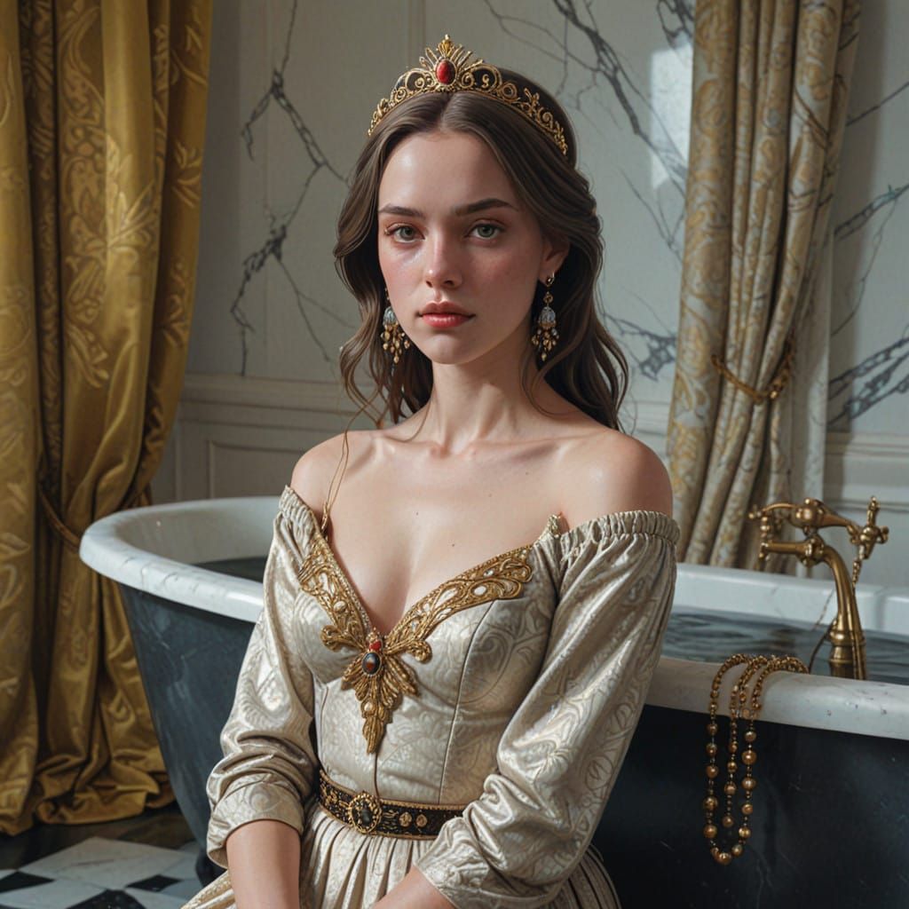 Regal Princess in Marble Bath, in Hyperrealistic Style