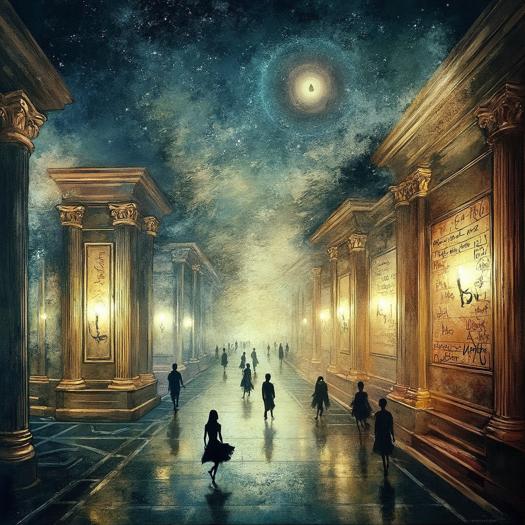 Introspective Woman in Ornate Passageway: Oil Painting