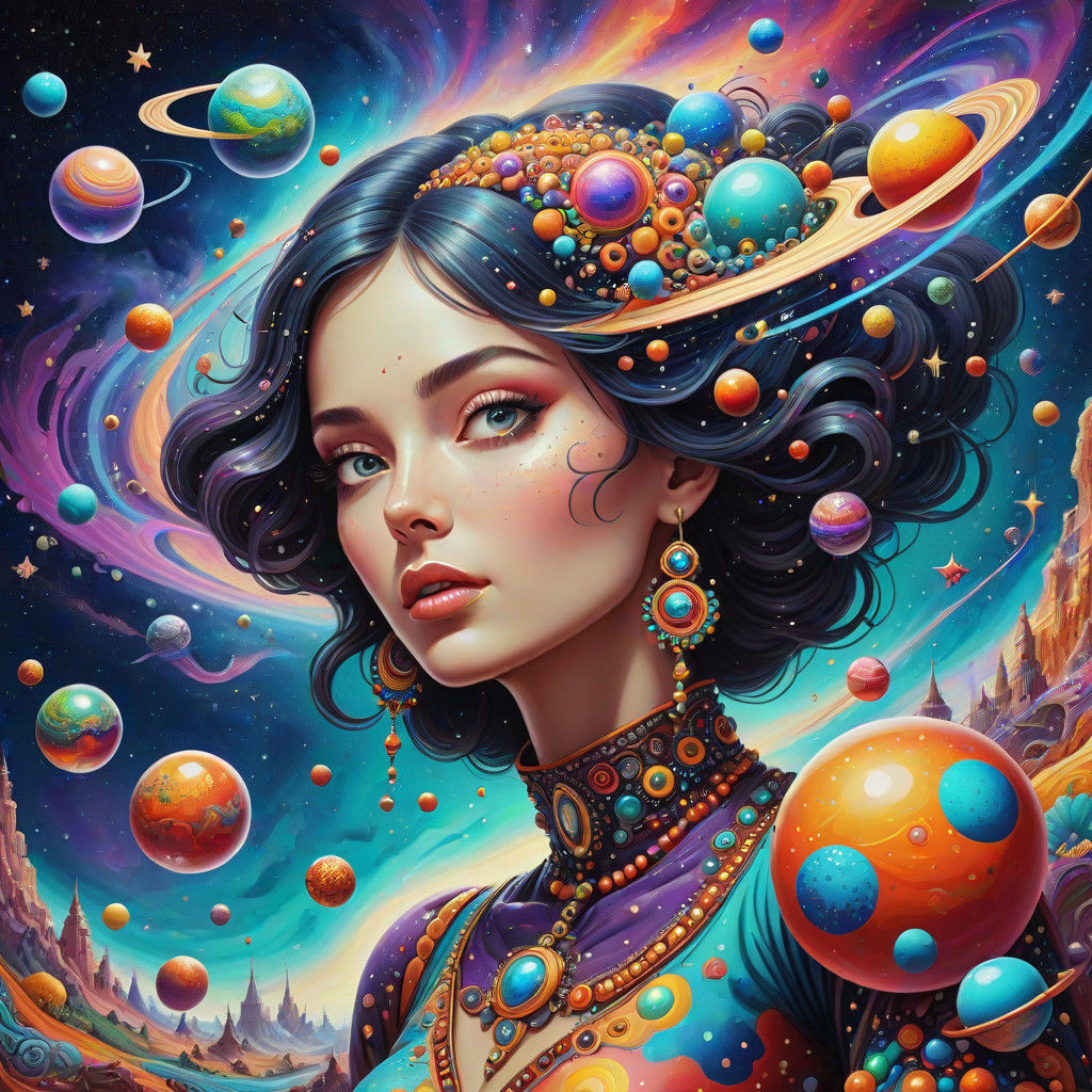 Whimsical Khokhloma-Inspired Cosmic Dreamscape