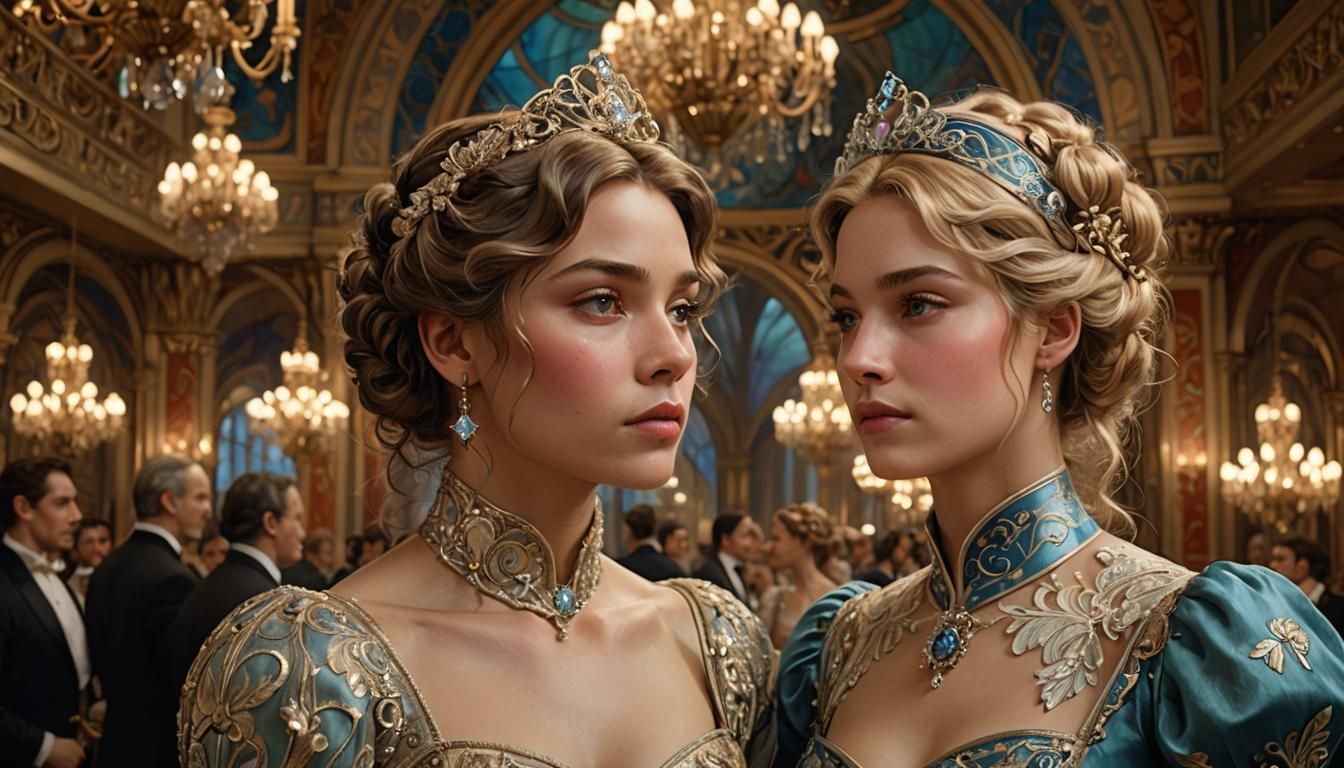 Art Nouveau Portrait of Prince Charming and Cinderella