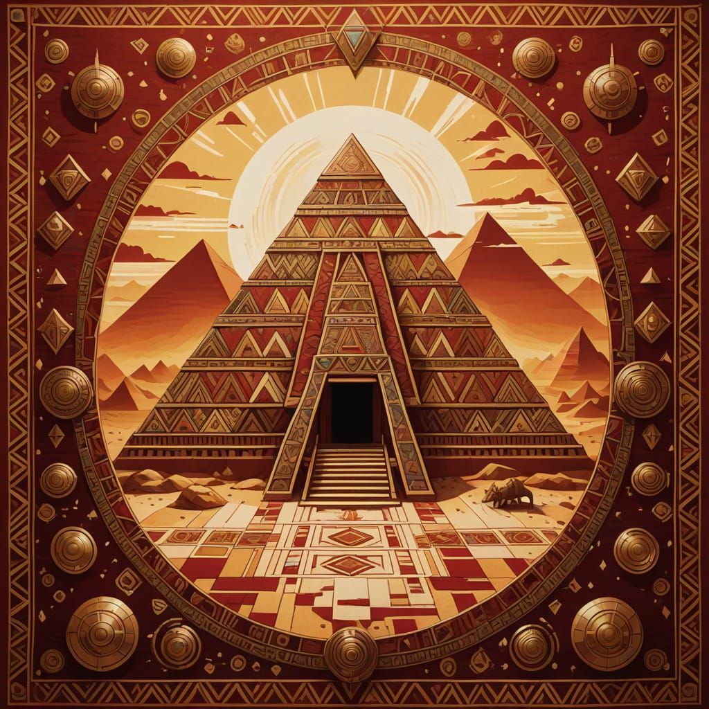 Pre-Columbian Villagers Weave Tapestry with Pyramids and Shi...