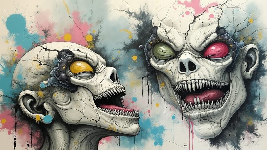 Demonic Female Face in Dark Biomechanical Style