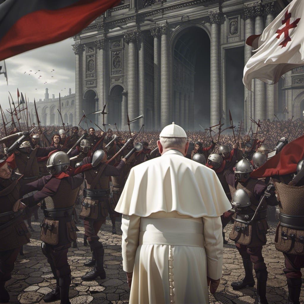 Pope Francis Leads Crusade: Detailed Matte Painting