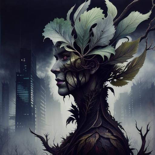 Surreal Root Creature in Dystopian Double Exposure