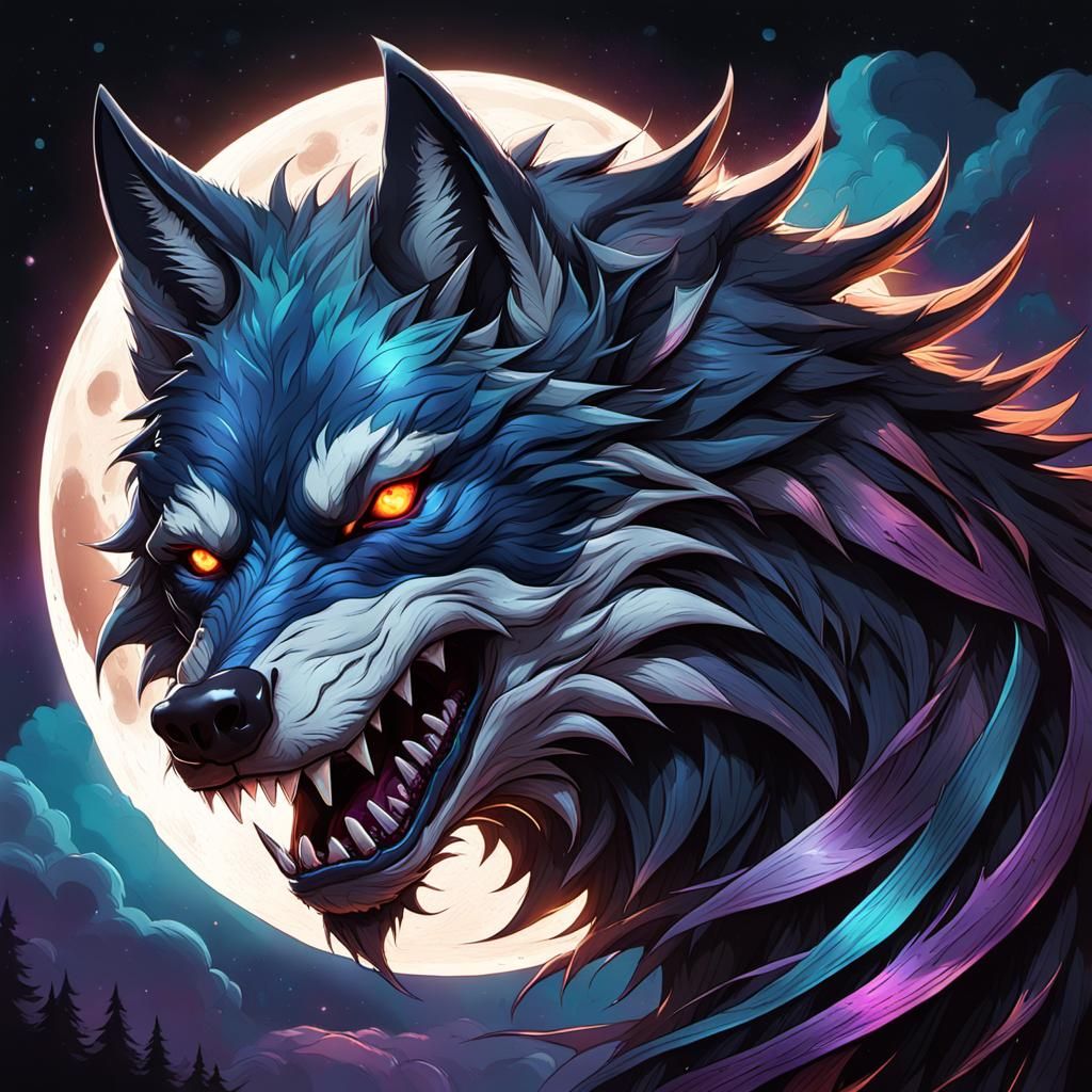 Wolf Enthralled by Lunar Eclipse