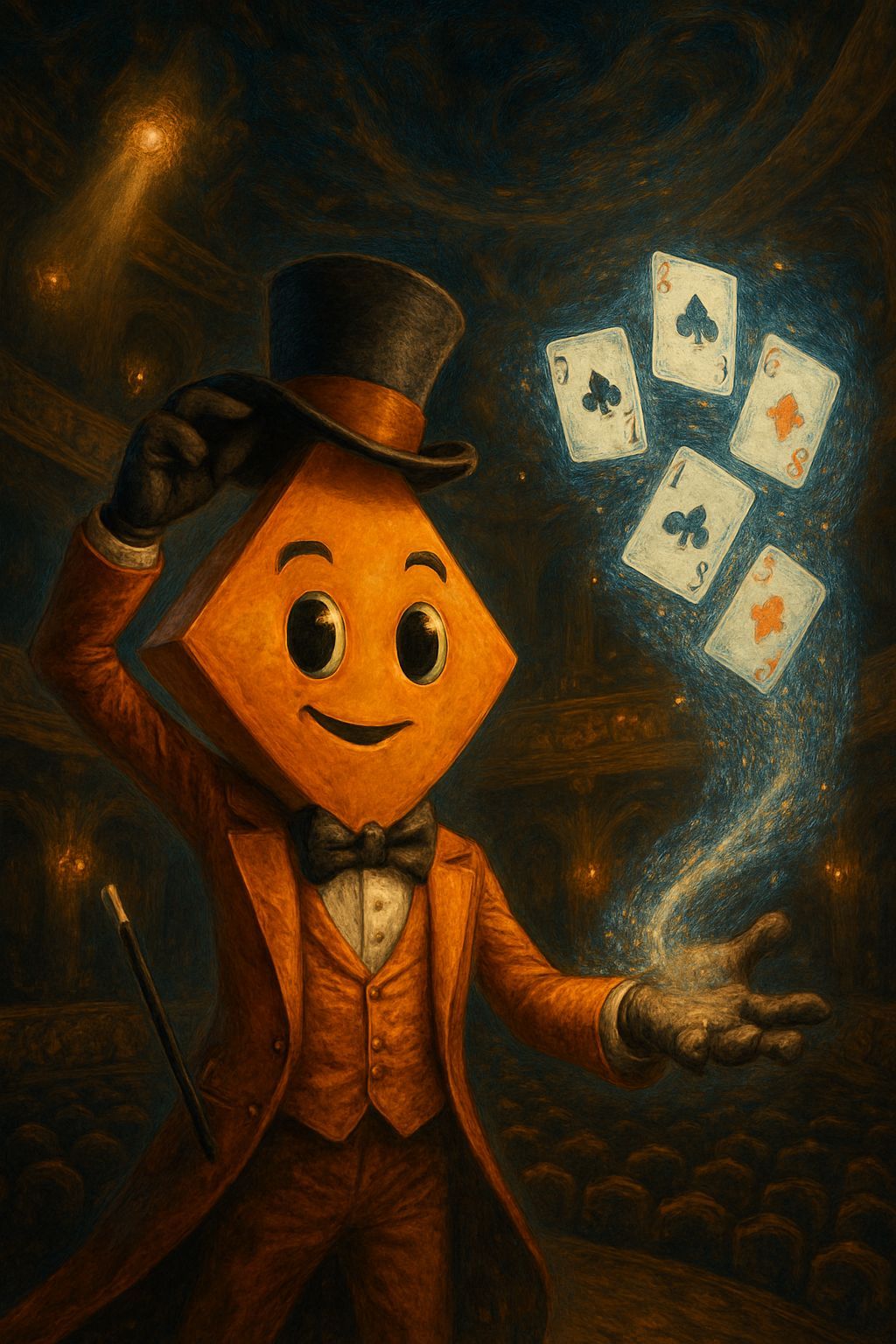 Diamond Magician Conjures Shimmering Cards in Opulent Theatr...