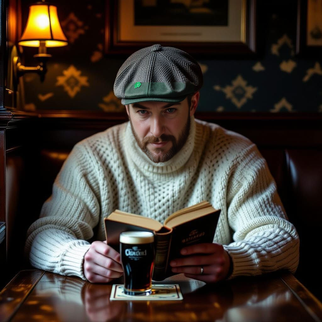 Man Reading in Cozy Irish Pub Corner