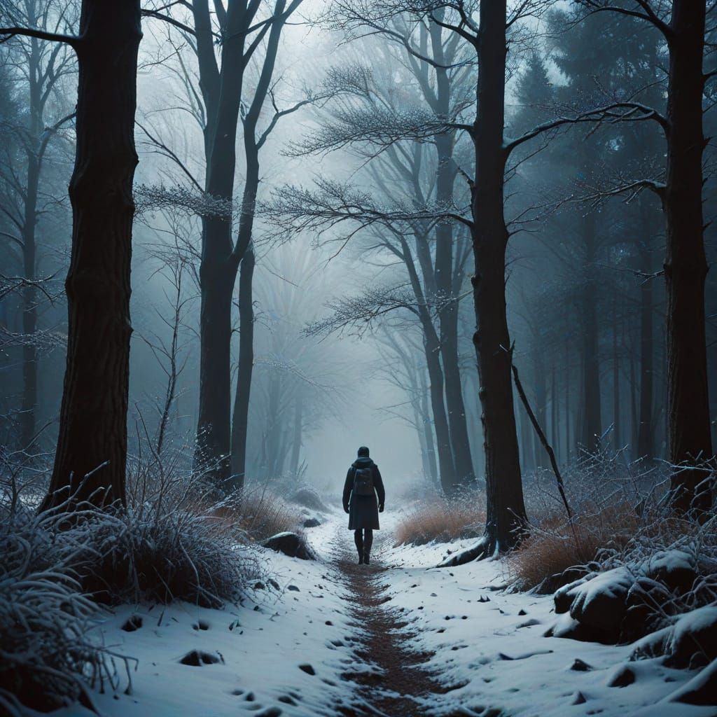 Serene Winter Woods in Cinematic Film Style