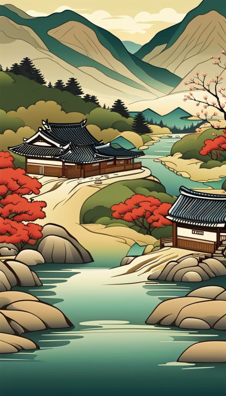 Picturesque Korean Landscape in Traditional Style