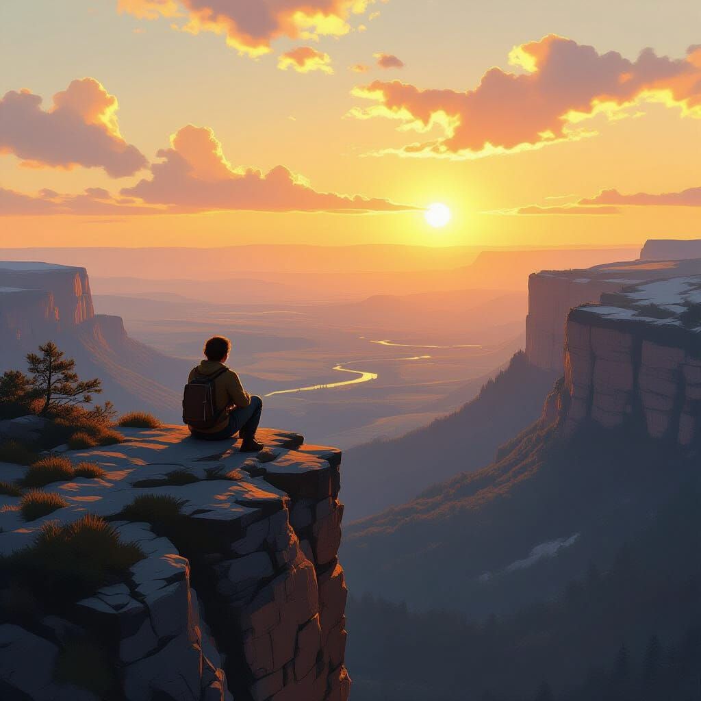 Serene Cliffside Landscape in Classical Style