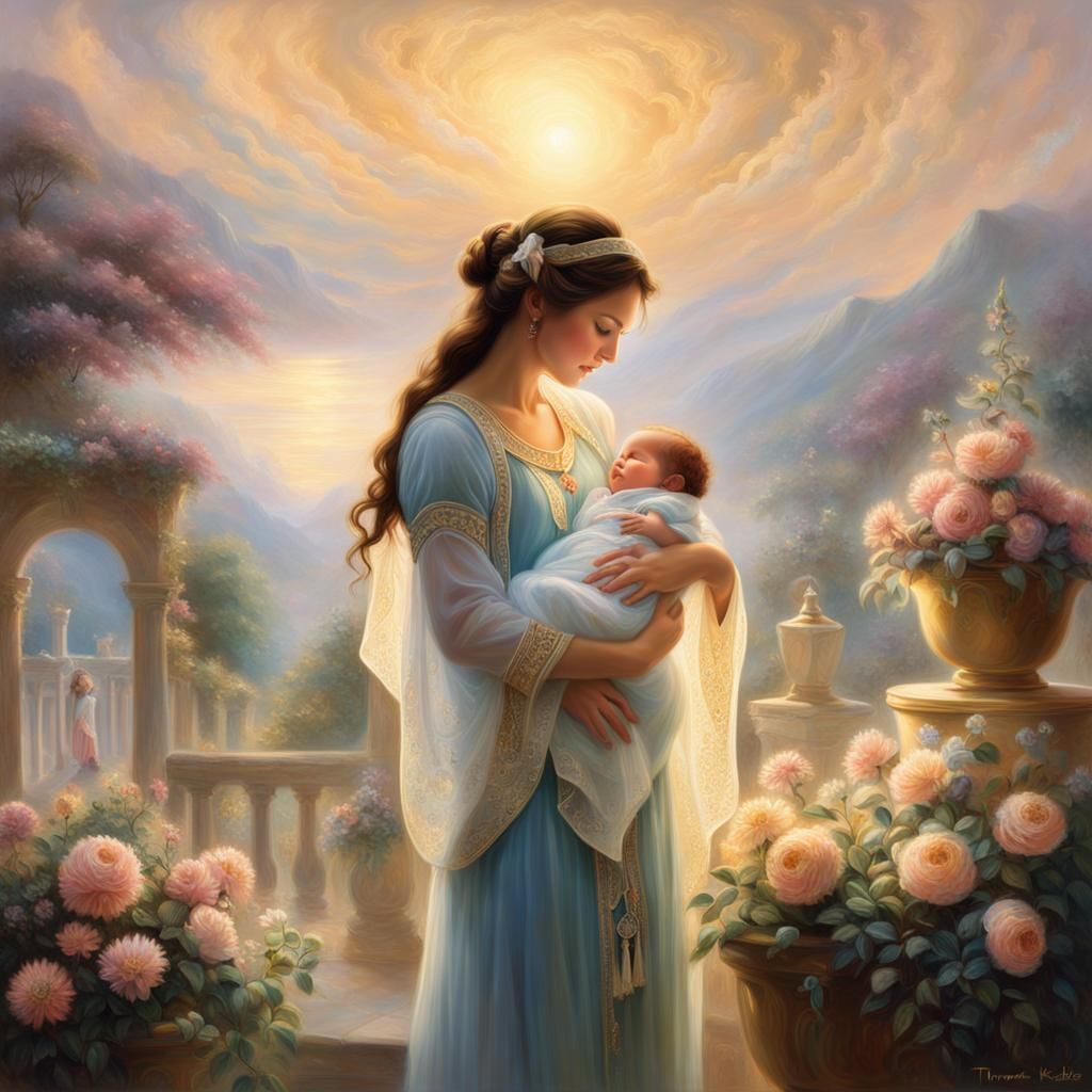 Penelope and Newborn Son in Ancient Ithaca