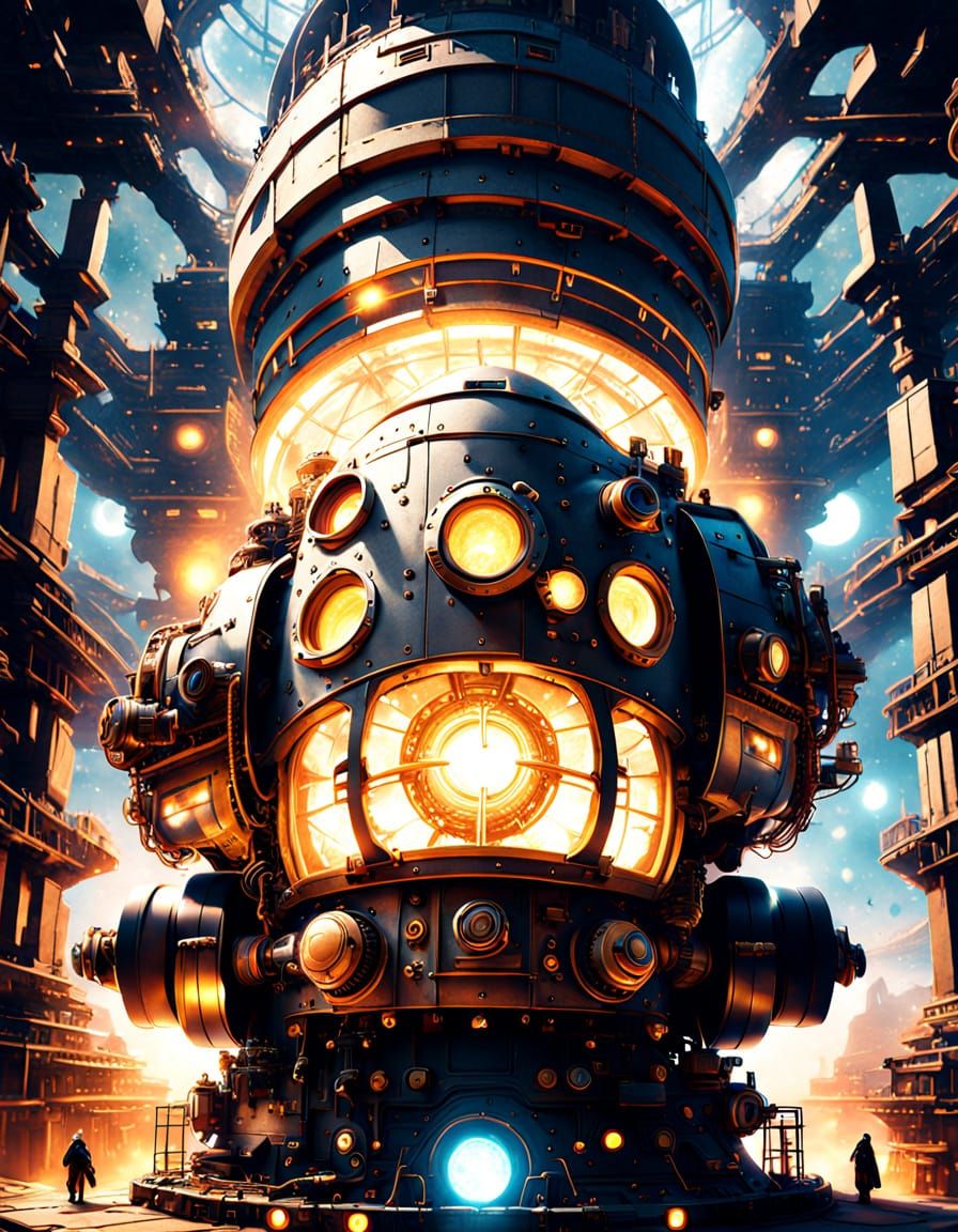 Massive Cosmic Engine on Alien Planet, Sci-Fi Art