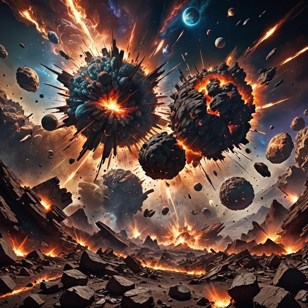 Planetary Collision: Cosmic Explosion in High-Energy Art
