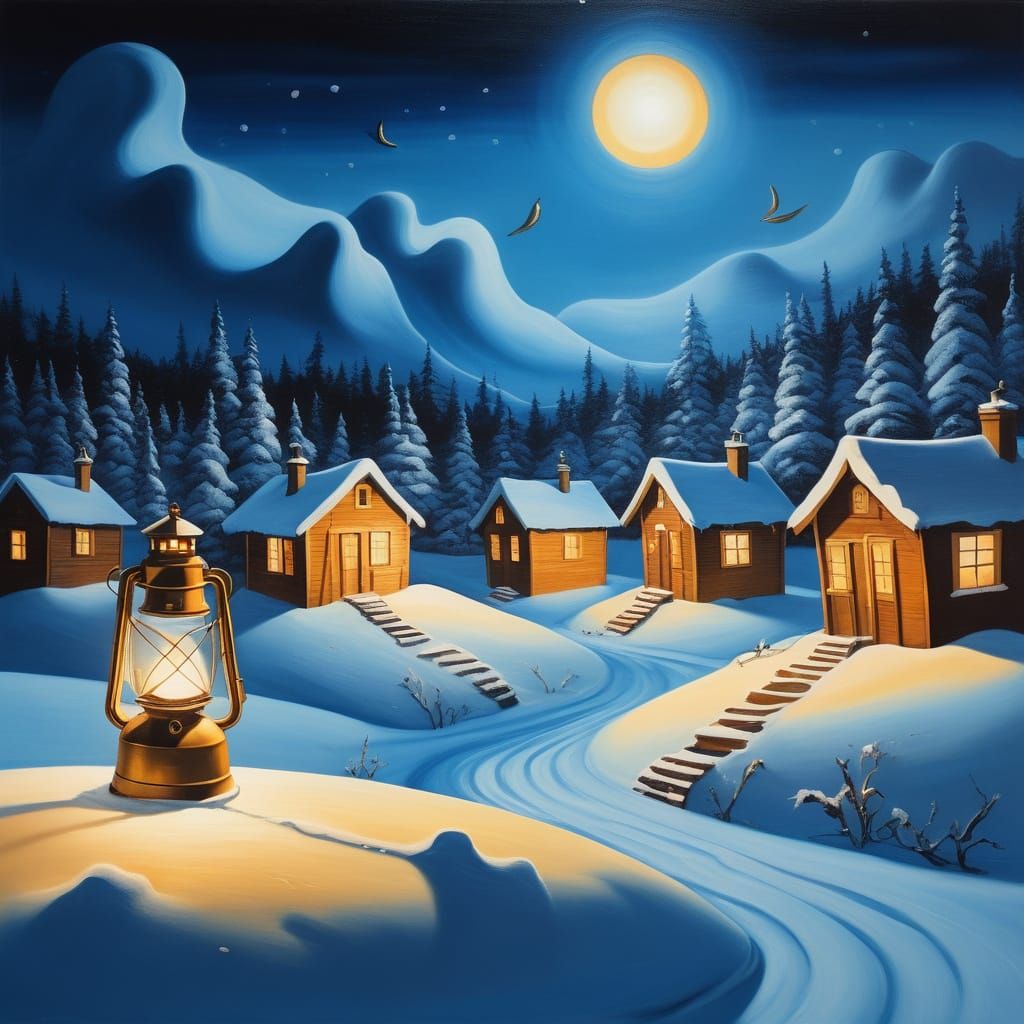 Snowy Town in Salvador Dali Surrealist Style