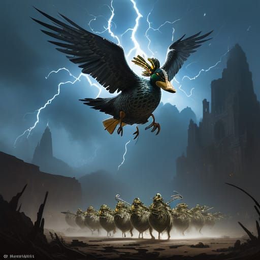 Ducks in Ancient Armor Advance Across a War-Torn Landscape