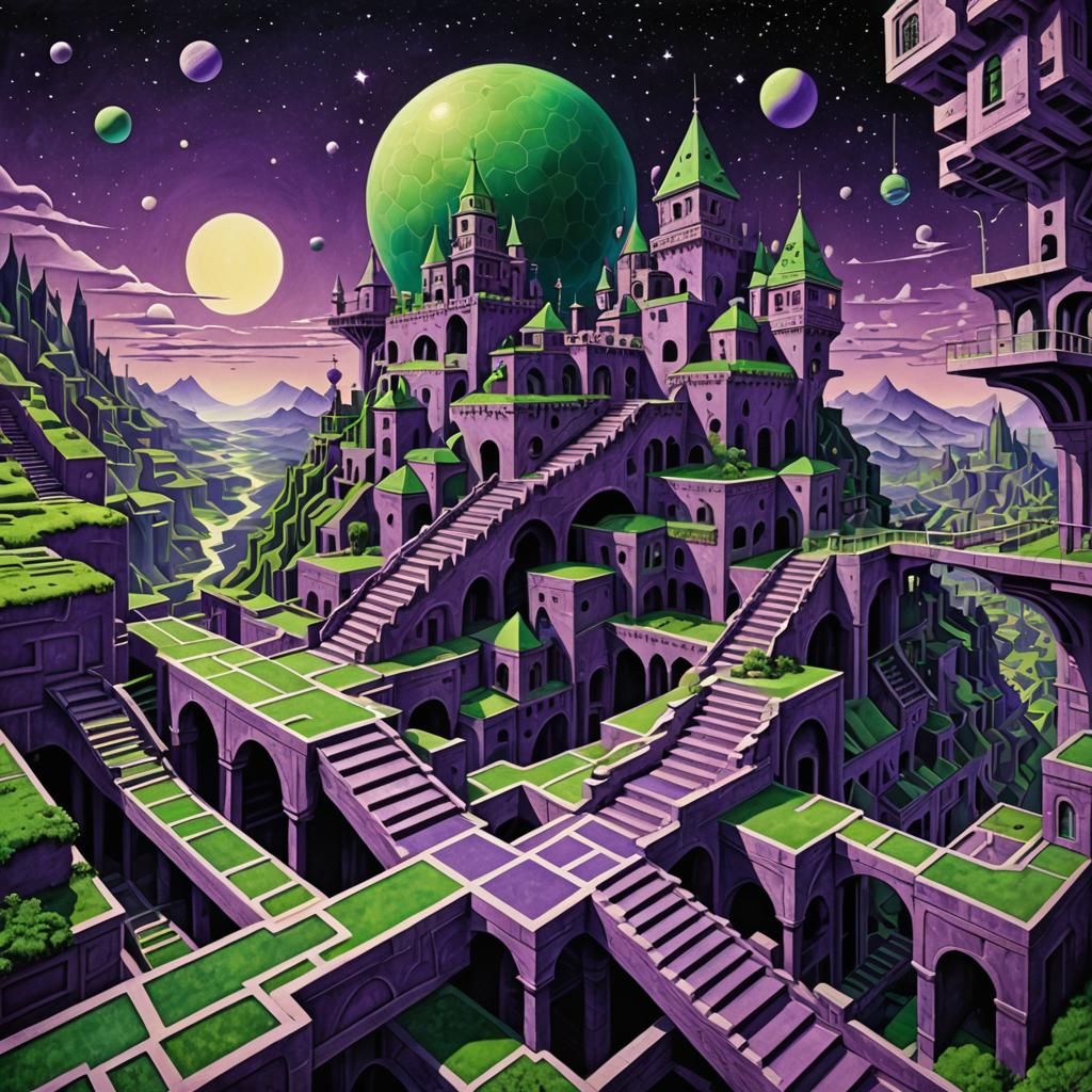 Escher-Inspired Impossible Architecture in a Surreal Landsca...