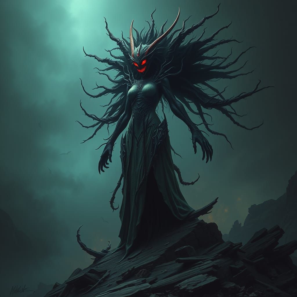 Wind Goddess in Dark Surrealist Style