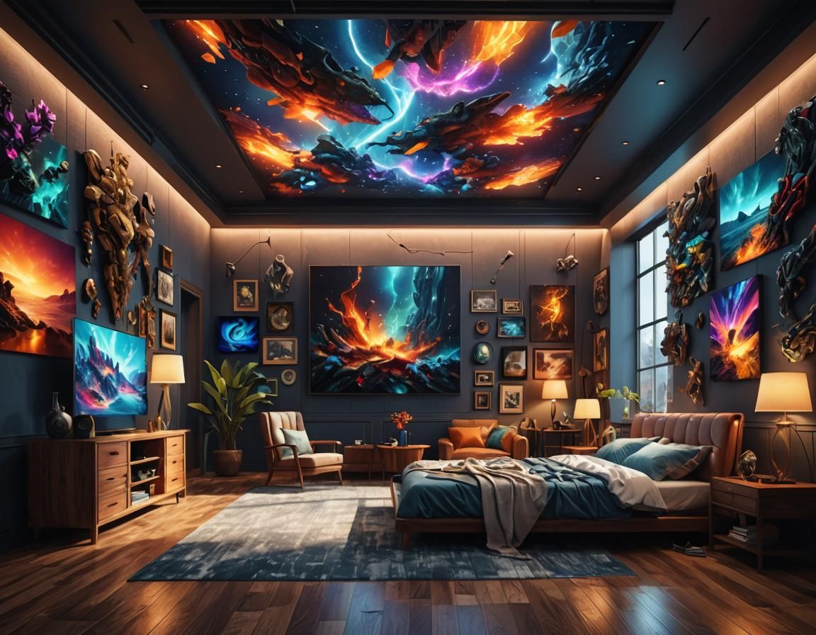 Detailed Digital Art Room with Dynamic Lighting