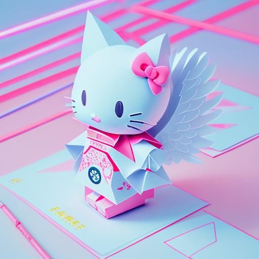 Neon Angel Hello Kitty Origami Papercraft