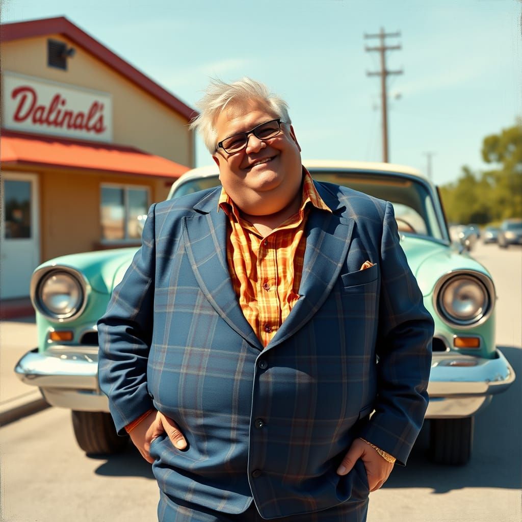 Jolly Car Salesman in 1960s Pop Art Style