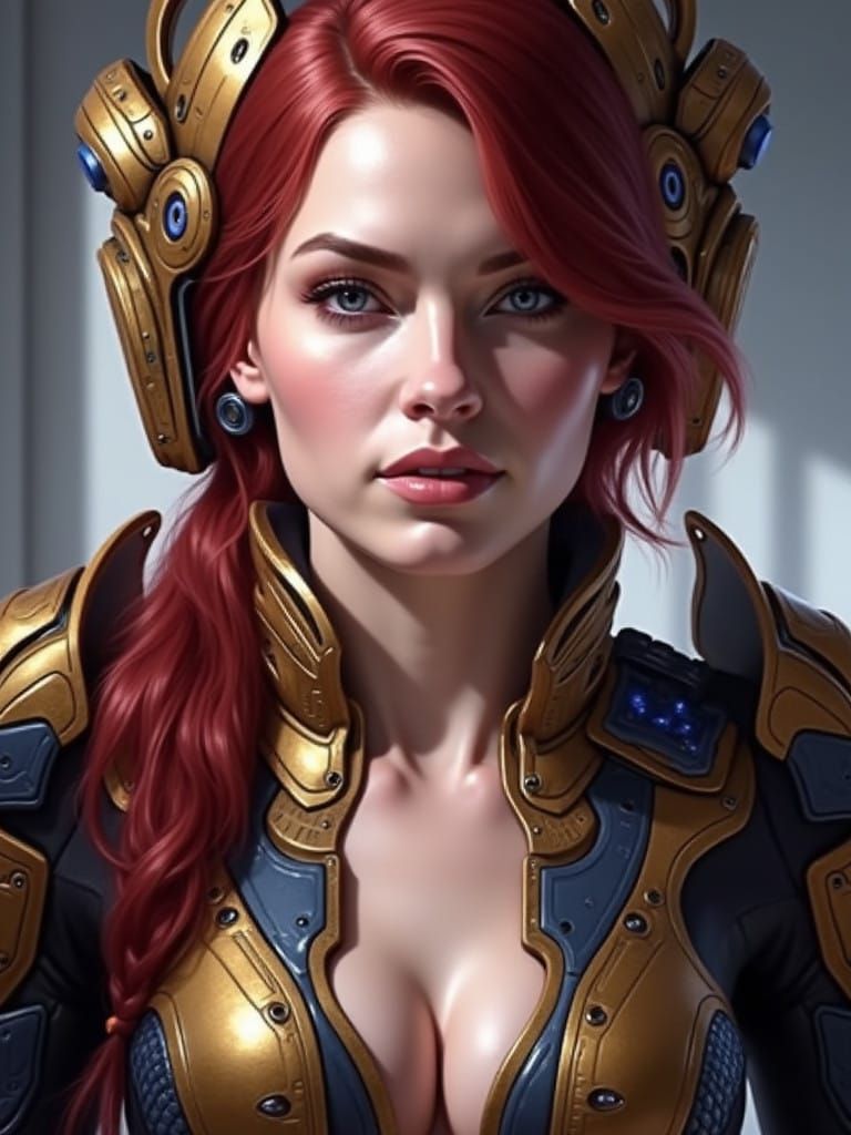 Elegant Female Shepard in Futuristic Body Armor