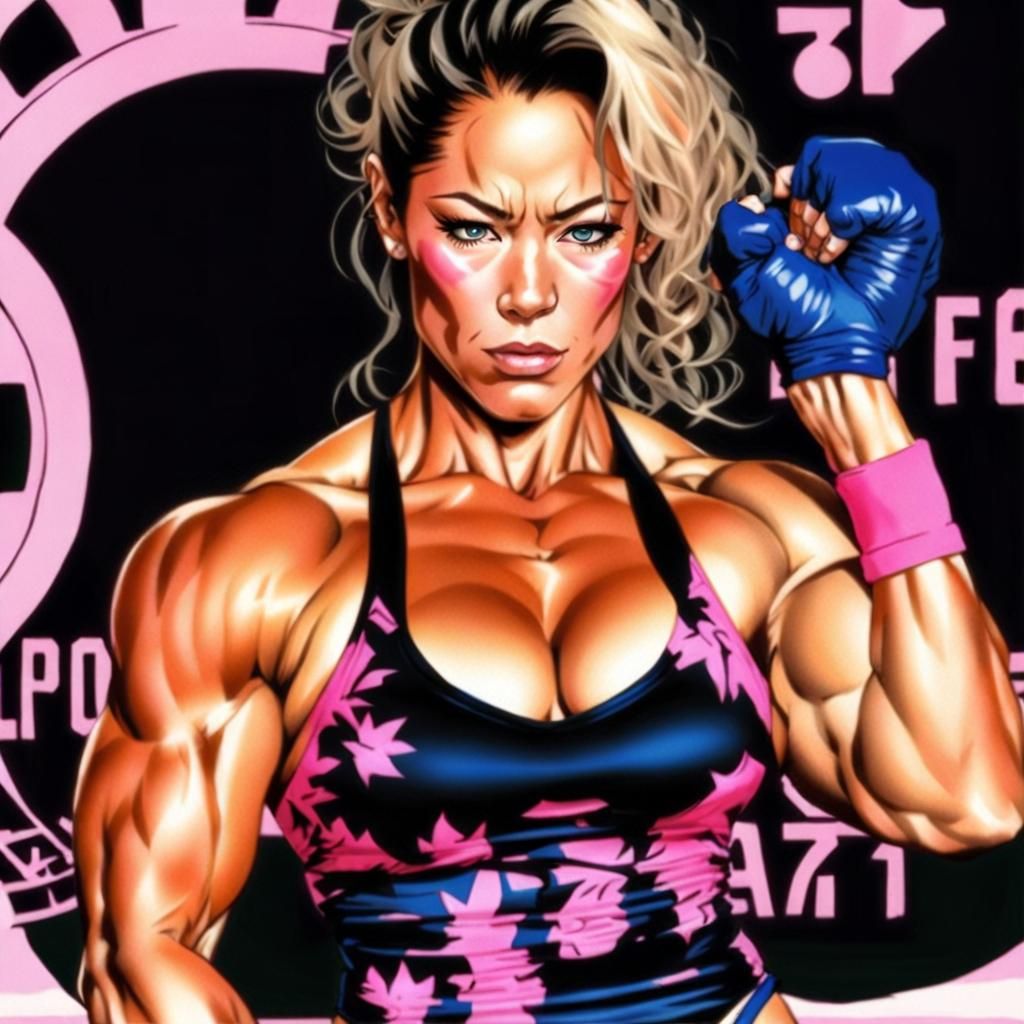 Female Muscle Competitor in Japanese Illustration Style