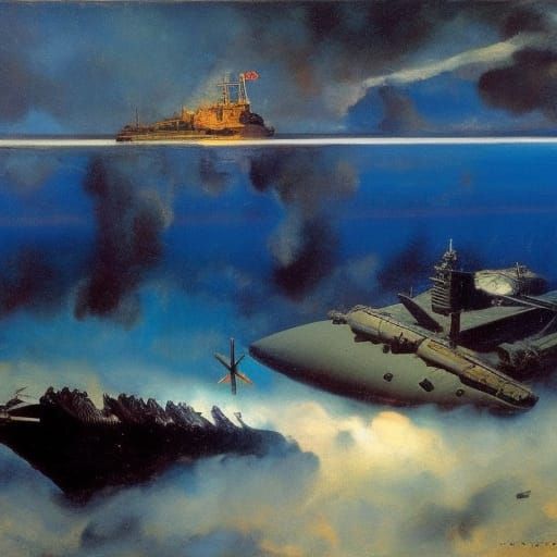 Ancient Greek Nuclear Submarine Underwater in 3D