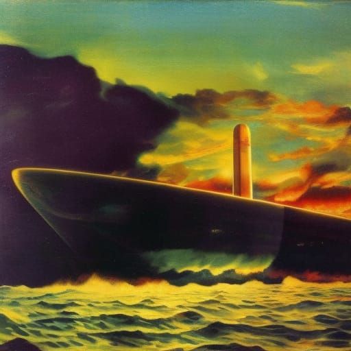 Ancient Greek Nuclear Submarine Underwater in 3D