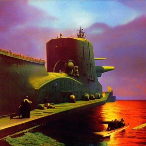 Ancient Greek Nuclear Submarine Underwater, Expressionist Pa...