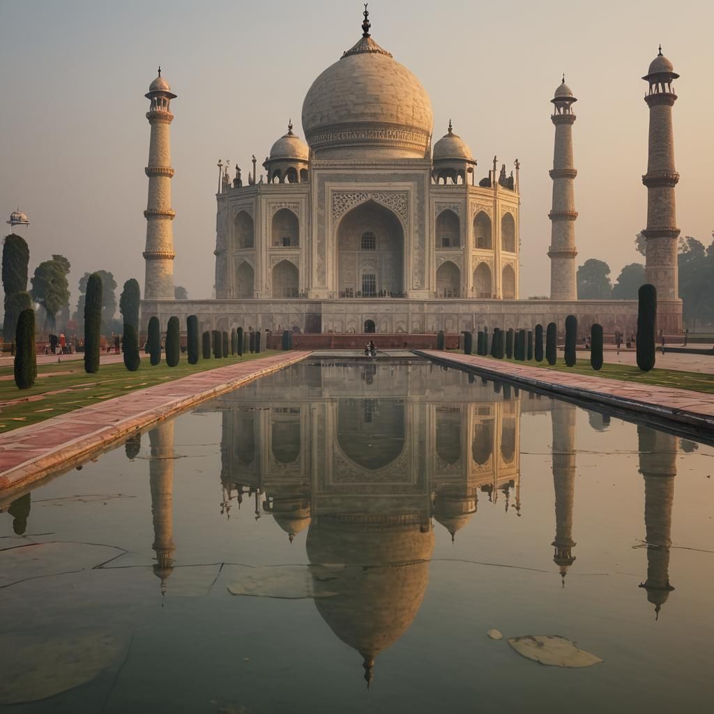 Taj Mahal in Golden Hour Light: Cinematic View