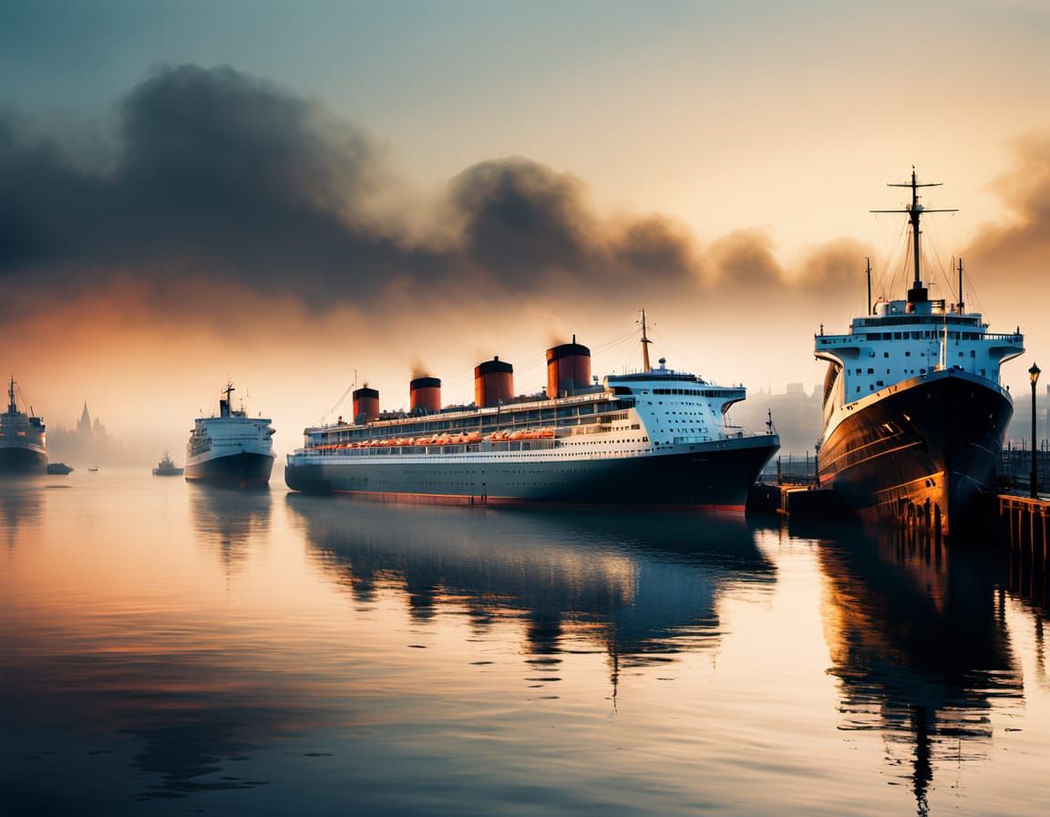 Surreal Morning Harbor Scene in Chiaroscuro Style