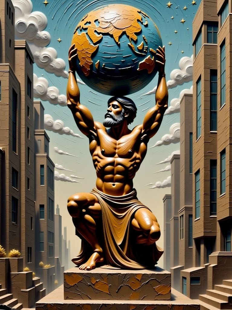 Muscular Figure in Classical Iconography, with Futuristic Ur...