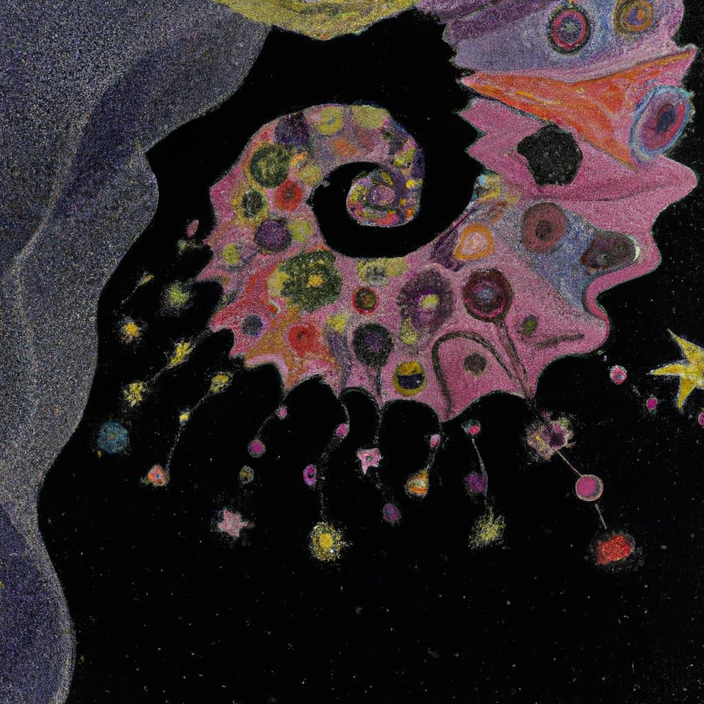 Moebius-Style Pastel Stars and Cnidarians Illustration
